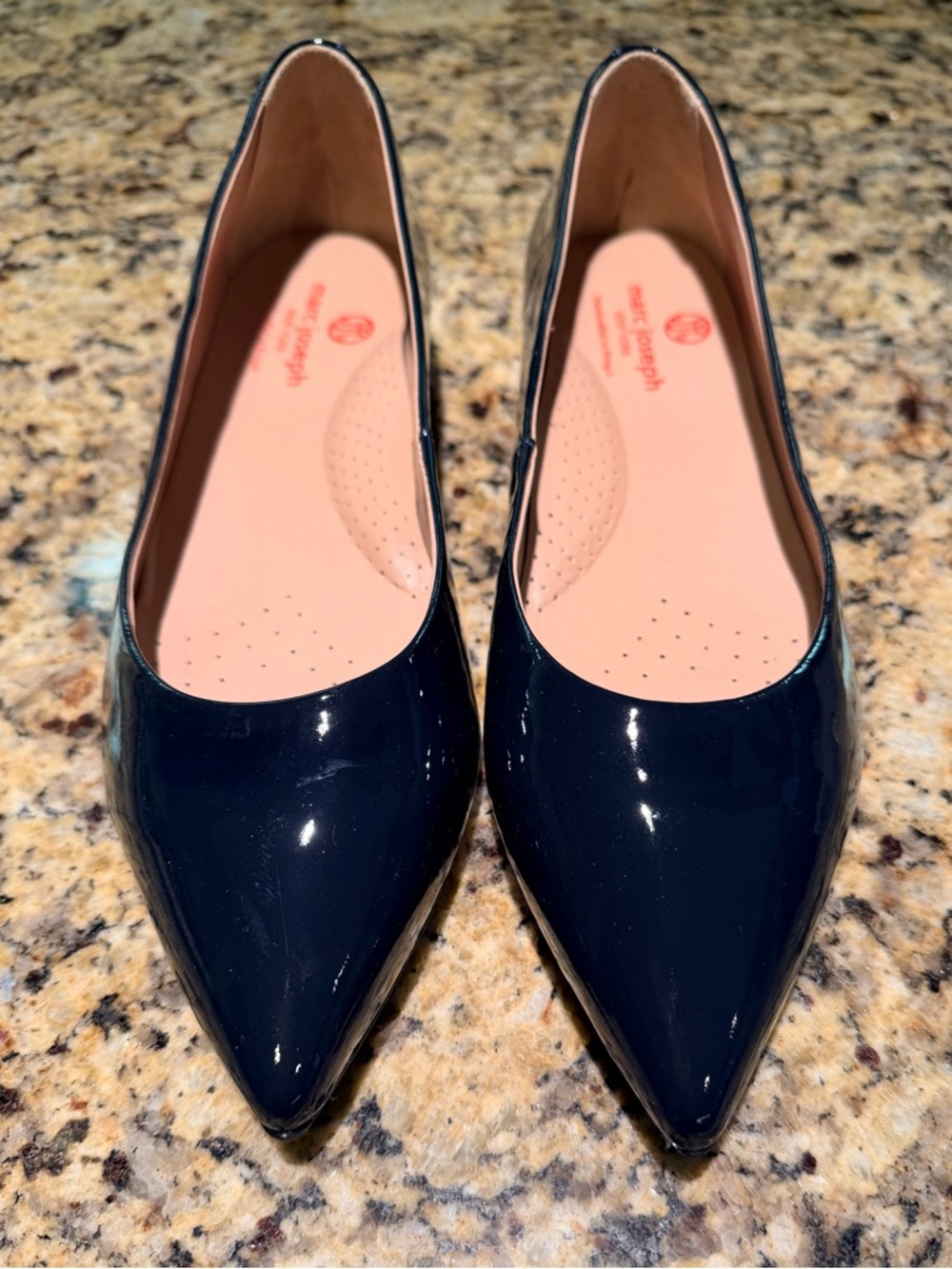 Marc Joseph Women's Patent Pointed Toe Flats in Navy Blue